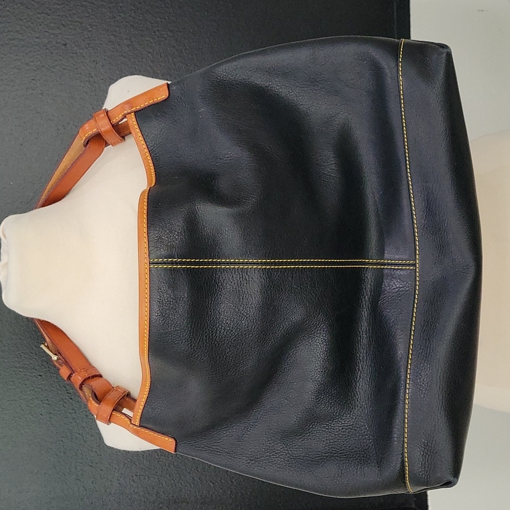 Euc Dooney & Burke Leather Tote Shoulder Bag Tortoise Duck Emblem Black Brown - Picture 3 of 10